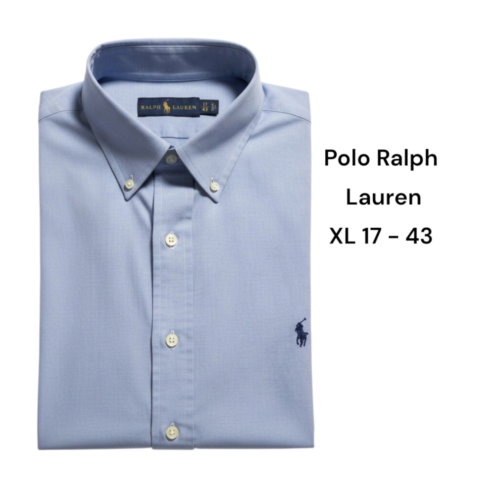 Polo Ralph Lauren 17 43 XL Long Sleeve Light Blue Button Down Dress Shirt Cotton